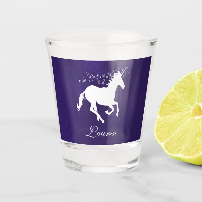 Purple Unicorn Personalised Shot glass (Front)