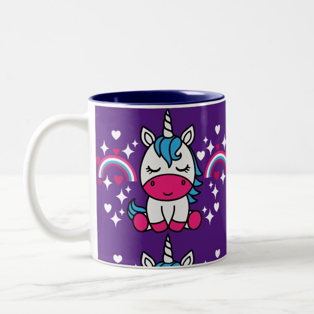 Purple Unicorn Pony Two-Tone Coffee Mug (Left)