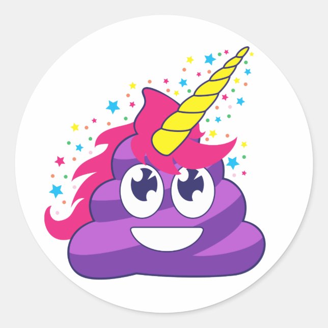 Purple Unicorn Poop Emoji Round Stickers (Front)
