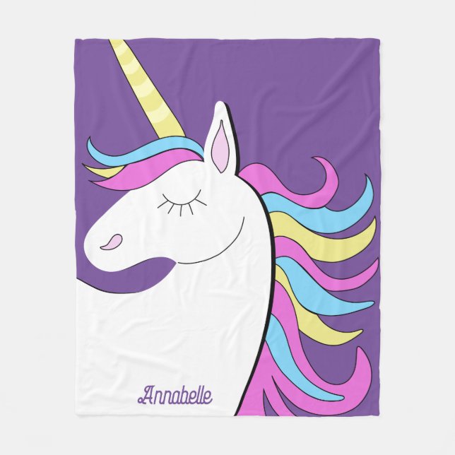 Purple Unicorn Pretty Unicorns Fantasy Fleece Blanket (Front)