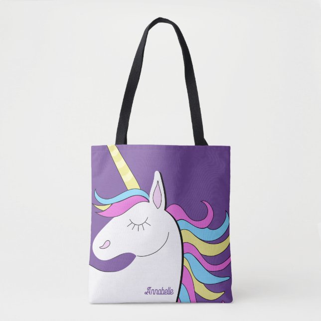 Purple Unicorn Pretty Unicorns Fantasy Tote Bag (Front)