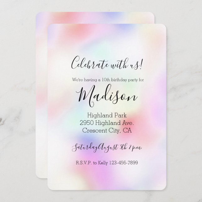Purple Unicorn Rainbow   Invitation (Front/Back)