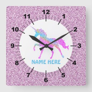 Purple Unicorn Square Wall Clock