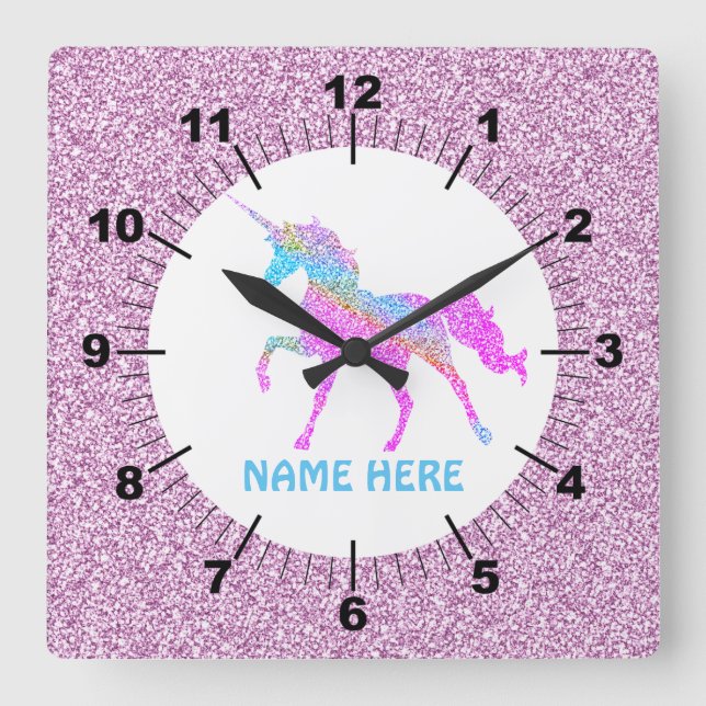 Purple Unicorn Square Wall Clock (Front)