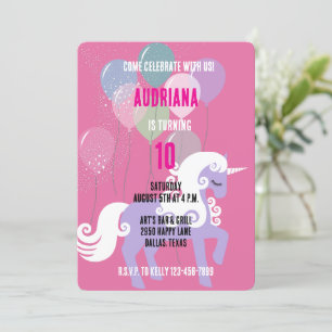 Purple Unicorn Stars Birthday Invitation