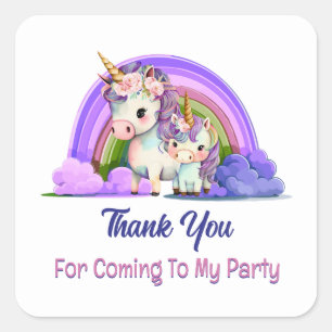 Purple Unicorn Thank You Square Sticker