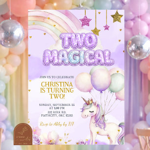 Purple Unicorn Two Magical Pastel Birthday Invitation