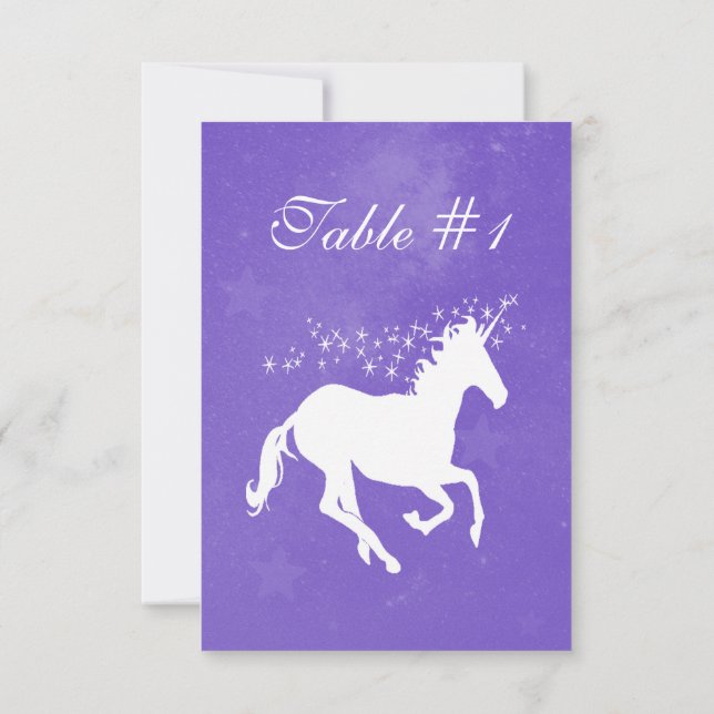 Purple Unicorn Wedding Reception Table Card (Back)