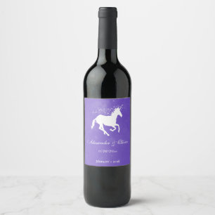 Purple Unicorn Wedding Wine Label