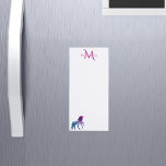 Purple unicorn white pink monogrammed girly magnetic notepad<br><div class="desc">A fantasy unicorn in turquoise,  purple and a bit pink.  White background. Personalise and add Your name and monogram letter in purple and pink.</div>