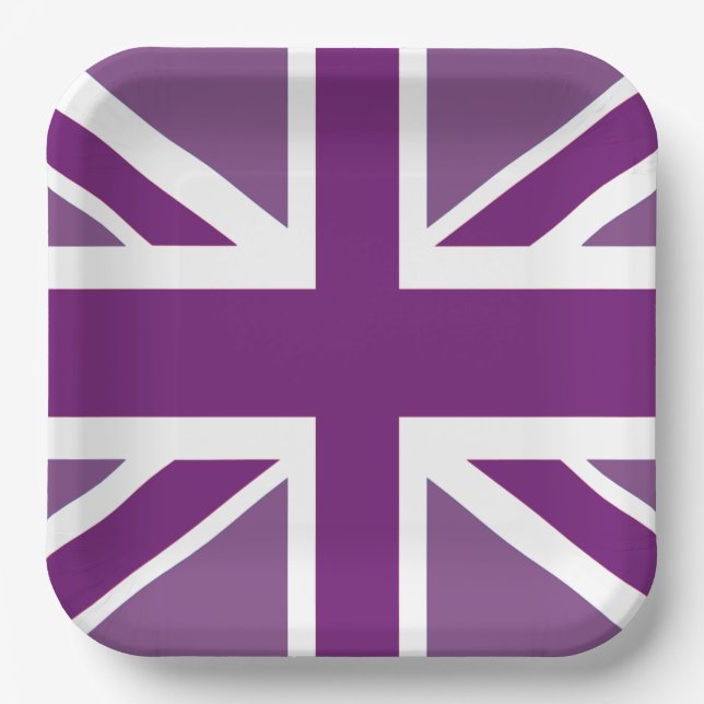 Purple Union Jack British Flag Paper Plate (Front)