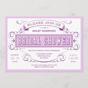 Purple Unique Vintage Bridal Shower Invitations