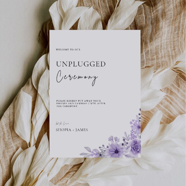 Purple Unplugged Ceremony Wedding Sign Invitation (Purple Unplugged Ceremony Wedding Sign Invitation)