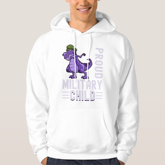 Purple Up Dinosaur Boy Proud Military Child Month Hoodie (Front)