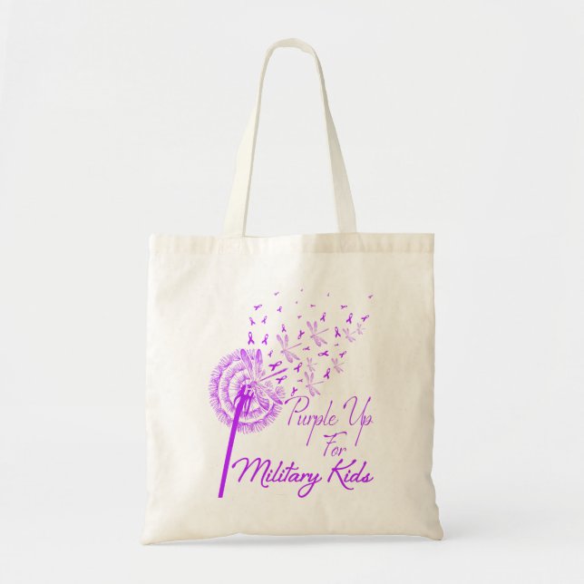 Purple up for Military Kids Dandelion - Month Tote Bag (Front)