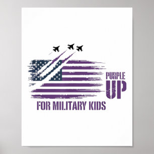 Purple Up For Military Kids Distressed American Fl Poster