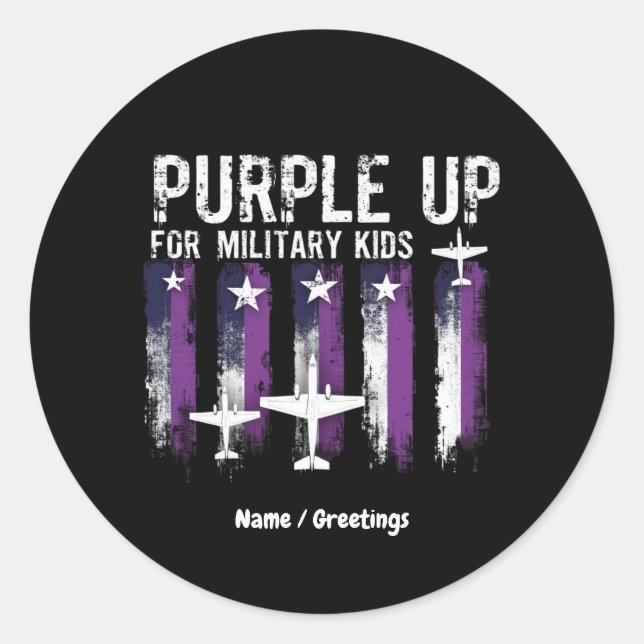 Purple Up For Military Kids Flag Show Your Support Classic Round Sticker (Front)