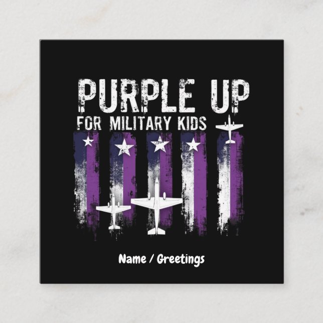 Purple Up For Military Kids Flag Show Your Support Square Business Card (Front)
