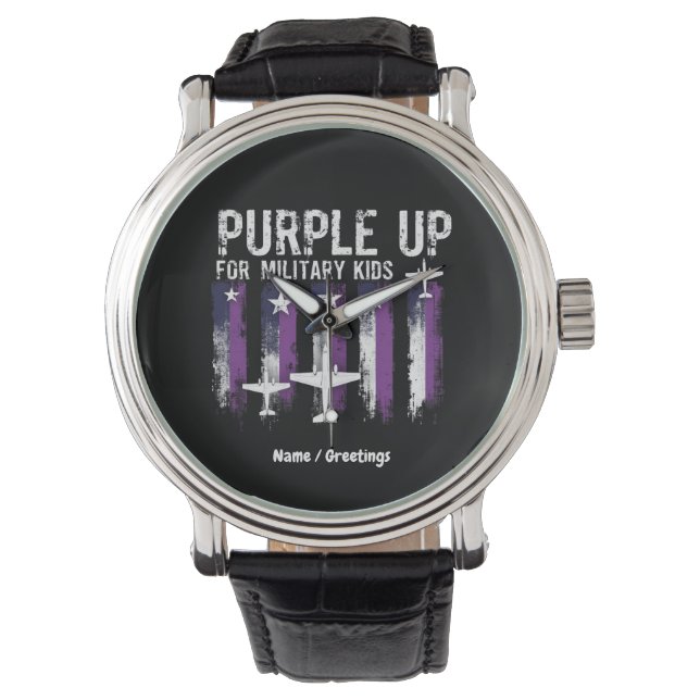 Purple Up For Military Kids Flag Show Your Support Watch (Front)