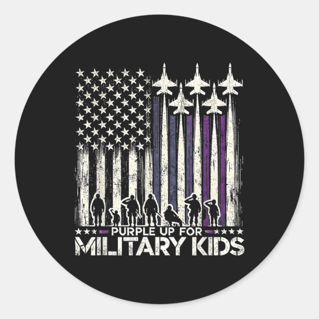 Purple Up For Military Kids - Month Of The Militar Classic Round Sticker (Front)