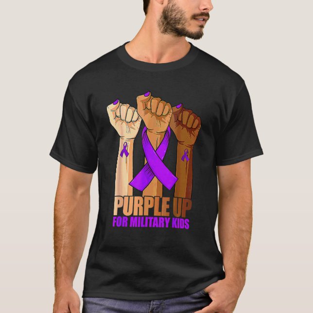 Purple Up For Military Kids Raising Hand Men Women T-Shirt (Front)