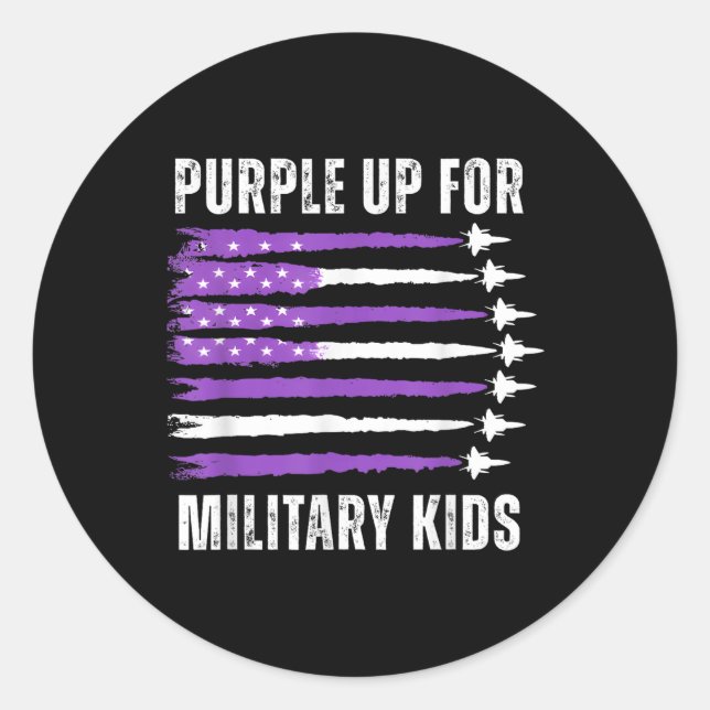 Purple Up For Military Kids Us Flag Military Child Classic Round Sticker (Front)