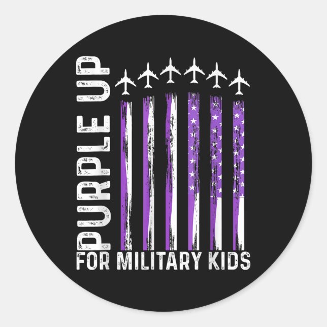 Purple Up For Military Kids Usa Flag Military Chil Classic Round Sticker (Front)