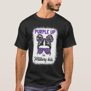 Purple Up Military Child Month Leopard Messy Bun B T-Shirt