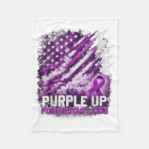 Purple Up Military Kids April Awareness USA Flag Fleece Blanket