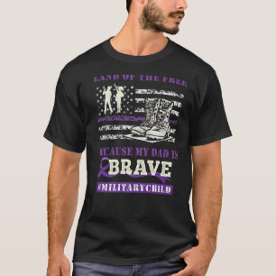 Purple Up Military Kids Land Of The Free My Daddy  T-Shirt