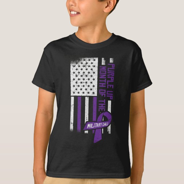 Purple Up Month Of The Military Child American Fla T-Shirt (Front)