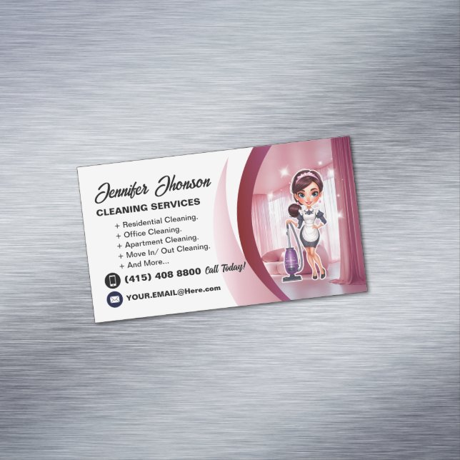 Purple Vacuum Cleaner House Cleaning Services Magnetic Business Card (In Situ)