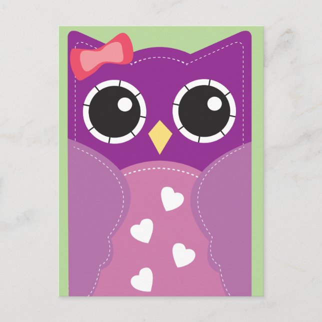 Purple Valentine Owl Classroom Cards for Kids (Front)