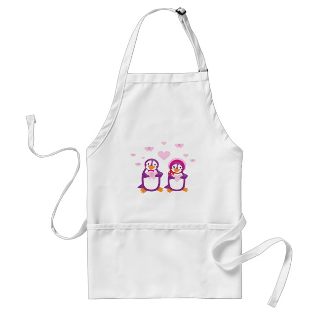 Purple Valentine Penguins Apron (Front)