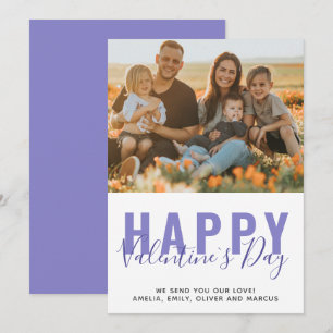 Purple Valentine`s Day Family Photo Holiday Card
