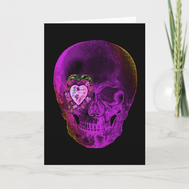 Purple Valentine Skull Holiday Card (Front)