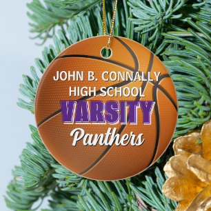 Purple Varsity Basketball Team Custom Christmas Ceramic Tree Decoration