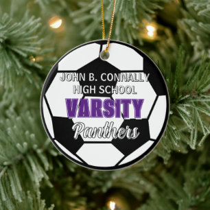 Purple Varsity Soccer Custom High School Christmas Ceramic Tree Decoration