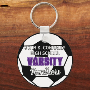 Purple Varsity Soccer Custom High School Key Ring