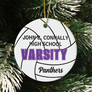 Purple Varsity Volleyball Photo Back Christmas Ceramic Tree Decoration