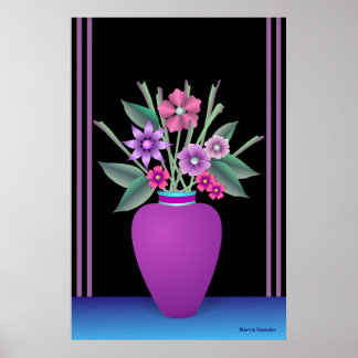 Purple Vase With Colourful Flowers Poster