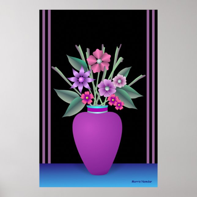 Purple Vase With Colourful Flowers Poster (Front)