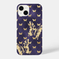 Purple Velvet Golden Butterflies iPhone 14 Cases