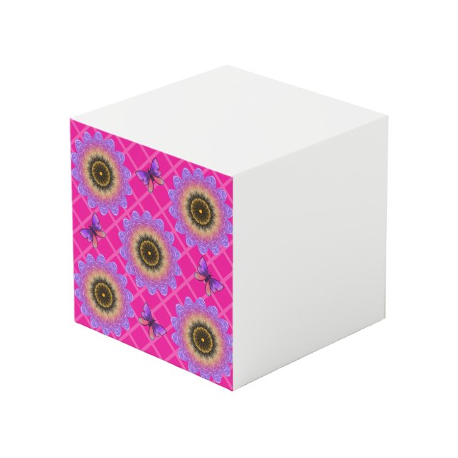 Purple Velvet Sunflower & Butterfly Pattern Cube (Front Angled)