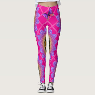 Purple Velvet Sunflower & Butterfly Pattern Leggings