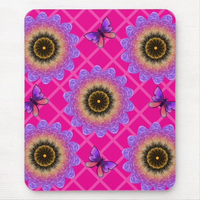 Purple Velvet Sunflower & Butterfly Pattern Mouse Mat (Front)