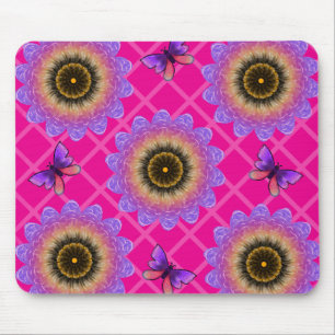 Purple Velvet Sunflower & Butterfly Pattern Mouse Mat