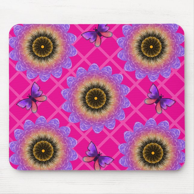 Purple Velvet Sunflower & Butterfly Pattern Mouse Mat (Front)