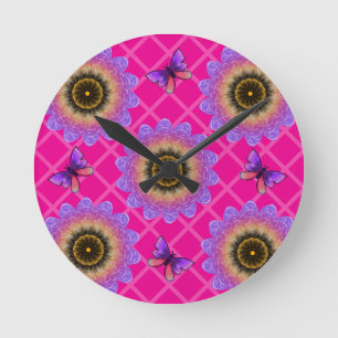 Purple Velvet Sunflower & Butterfly Pattern Round Clock
