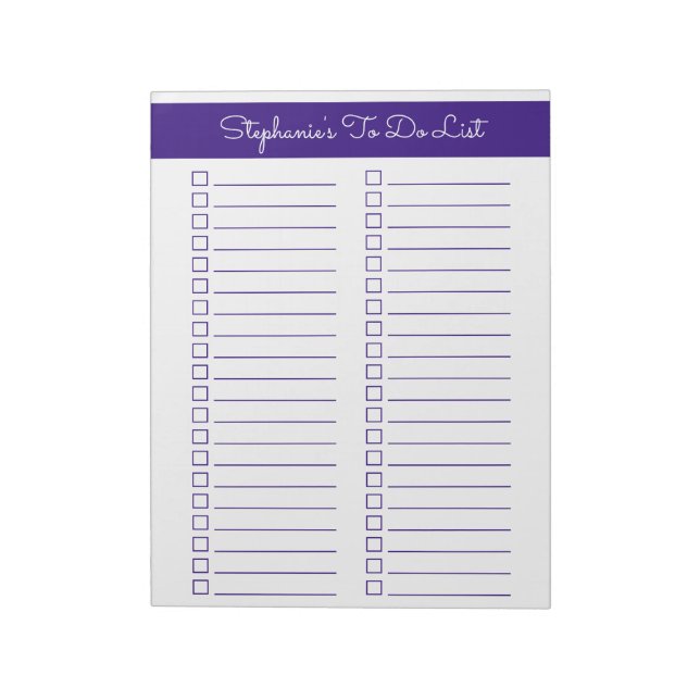 Purple Vertical 8.5x11 Two Column Checklist Notepad (Rotated)